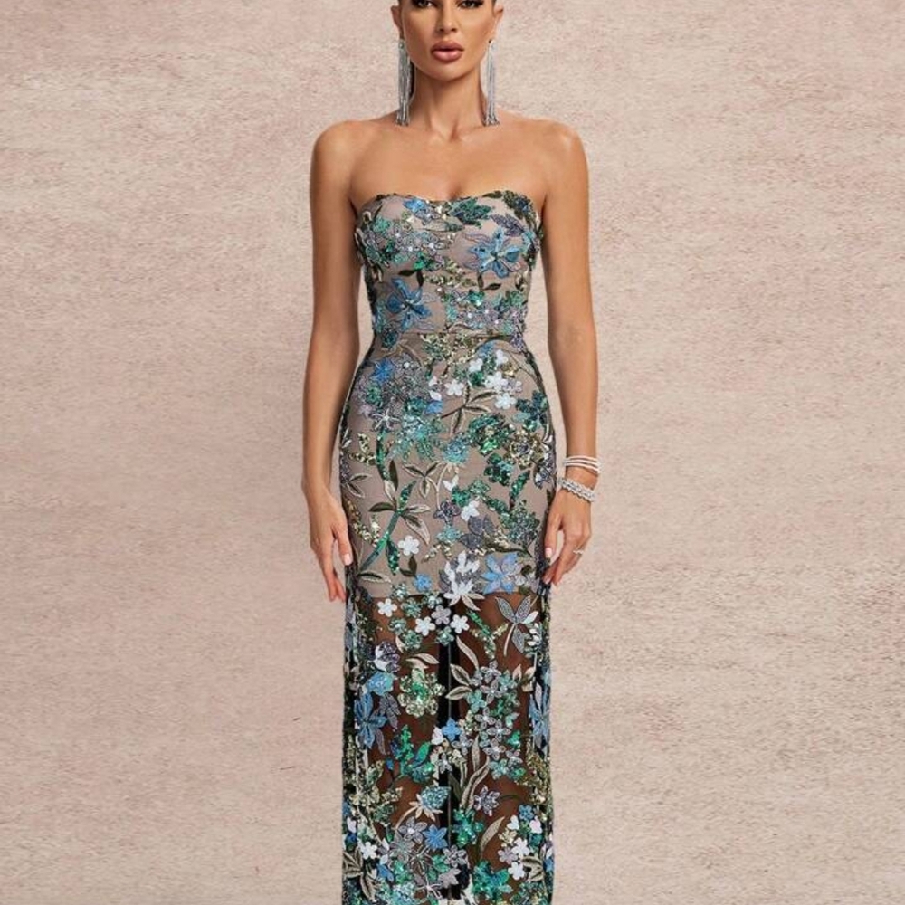 Elegant Floral Strapless Dress